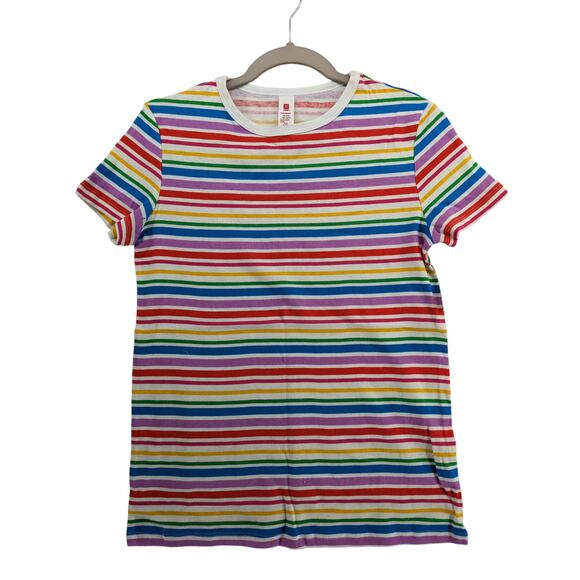Striped Pajama Top XS Rainbow Short Sleeve Crewneck Sleepwear Lounge Multicolor - Picture 1 of 9